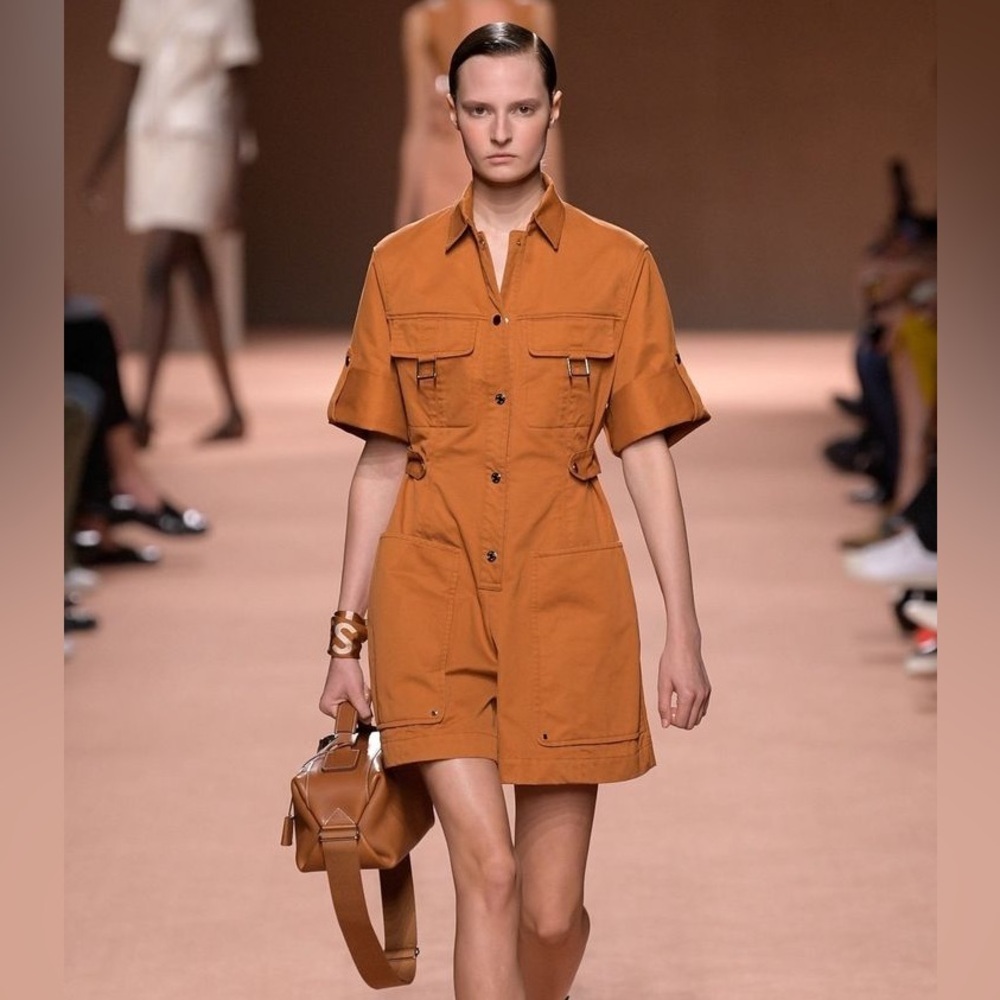 Hermes Rust Orange Short-Sleeve Utility Jumpsuit